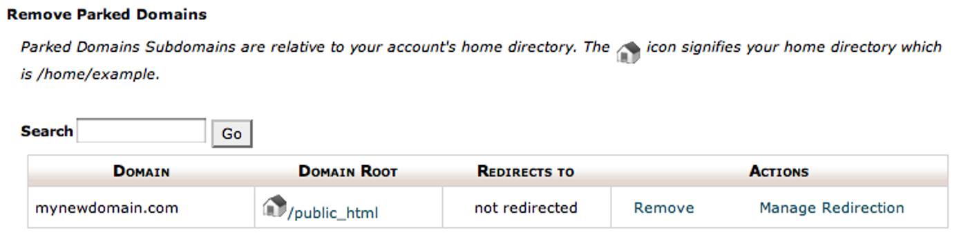 cPanel parked domain screen. cPanel parked domain screen.