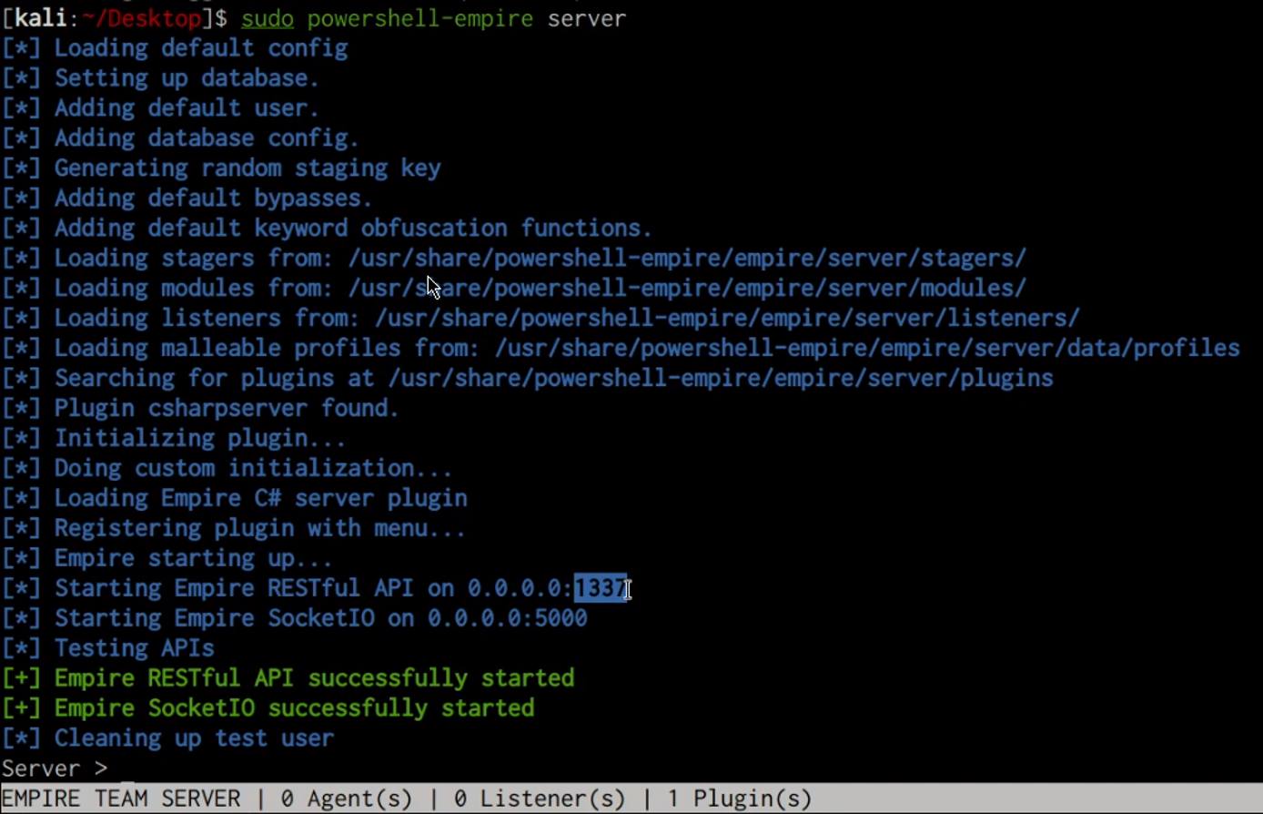 PowerShell Empire server startup logs