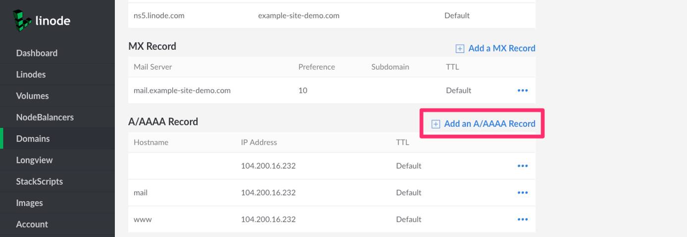 Create a new A record by first click on Add an A/AAAA Record